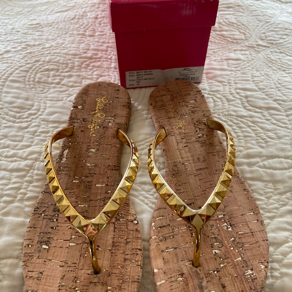 Lilly Pulitzer Mira cork bed sandals 10 NEW